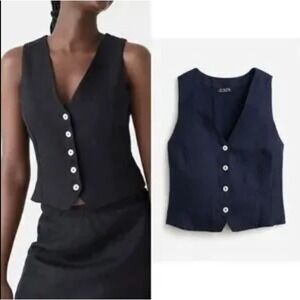 J.Crew Womens Linen Pleated Slim Fit Vest Size 4 Black Career‎ Office Workwear